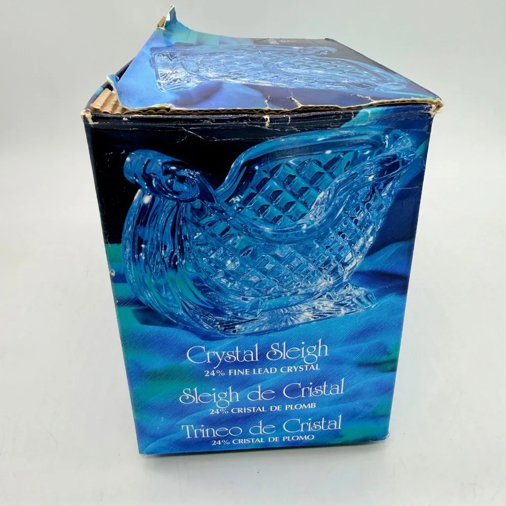 Clear Crystal Glass Christmas Sleigh Dish Diamond Quilted Holiday Candy‎ Bowl
